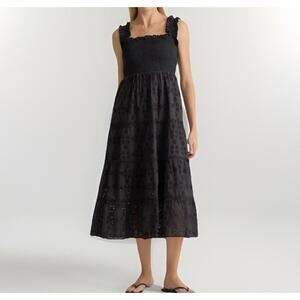 NWT Quince 100% Organic Cotton Eyelet Maxi Dress Black Sz l Large